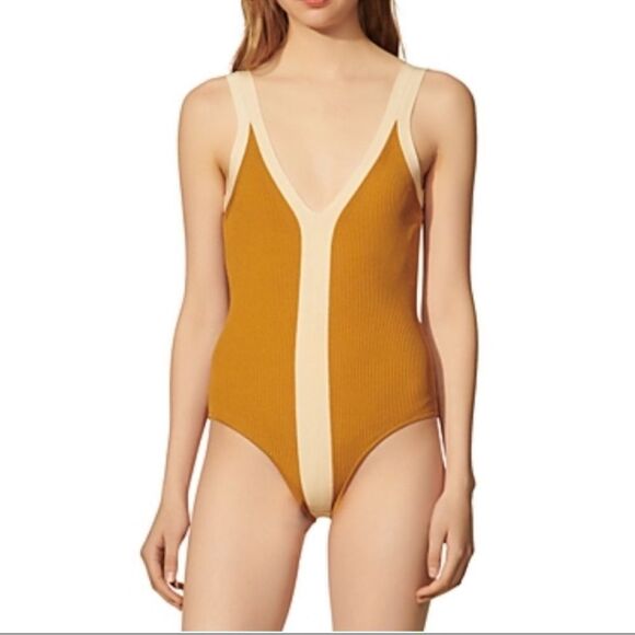 Sandro Trim Knitted Bodysuit In Ocre Xsmall 
NWOT - Picture 1 of 9